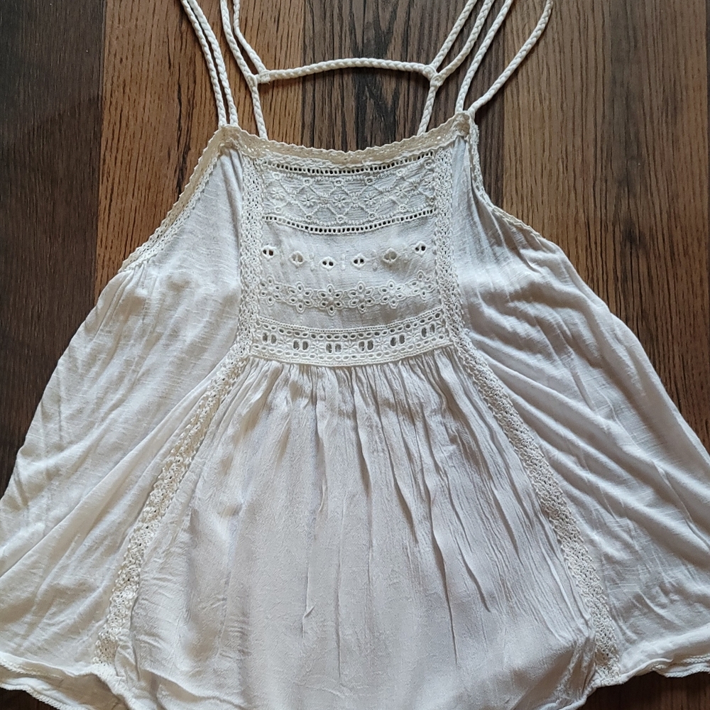 Ivory Lightweight Crochet Detail Tank